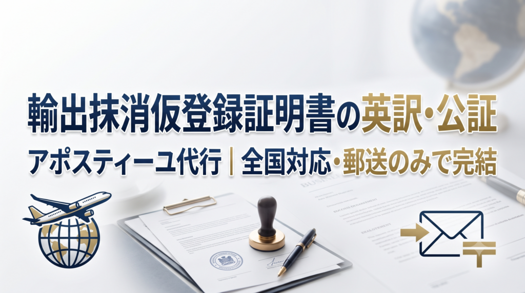 輸出抹消仮登録証明書の英訳・公証・アポスティーユ代行｜全国対応・郵送のみで完結