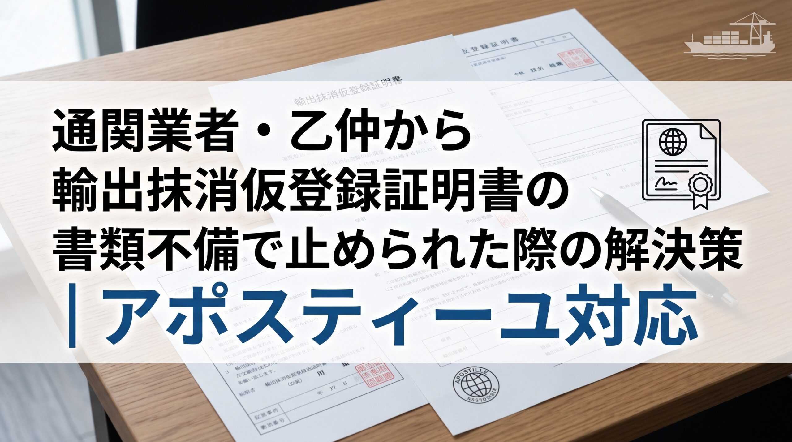 通関業者・乙仲から輸出抹消仮登録証明書の書類不備で止められた際の解決策｜アポスティーユ対応
